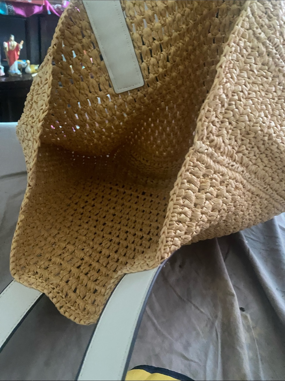 Autumn ๐ fashion Calvin Klein Tan Woven Tote with Cream Handles - Picture 4 of 4